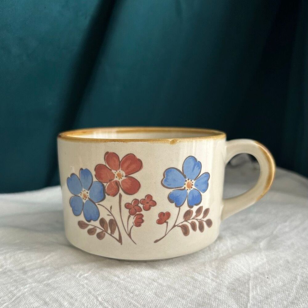 Otagiri Japan Blue Red Floral Soup Coffee Stoneware Mug